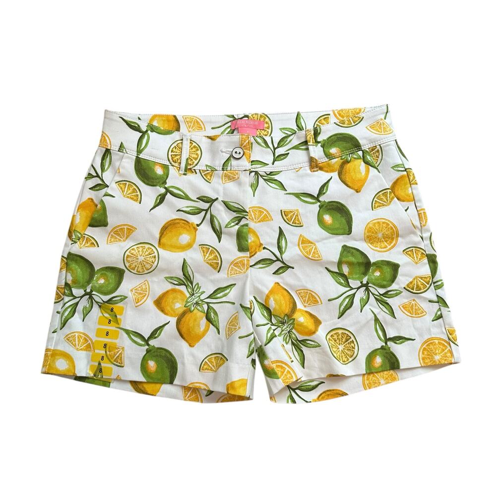 Isaac Mizrahi white lemon & lime citrus print shorts size 8 NWOT